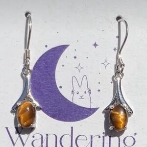 Sterling Silver Tigers Eye Dangle Earrings - Handmade by Wandering Bunny LLC